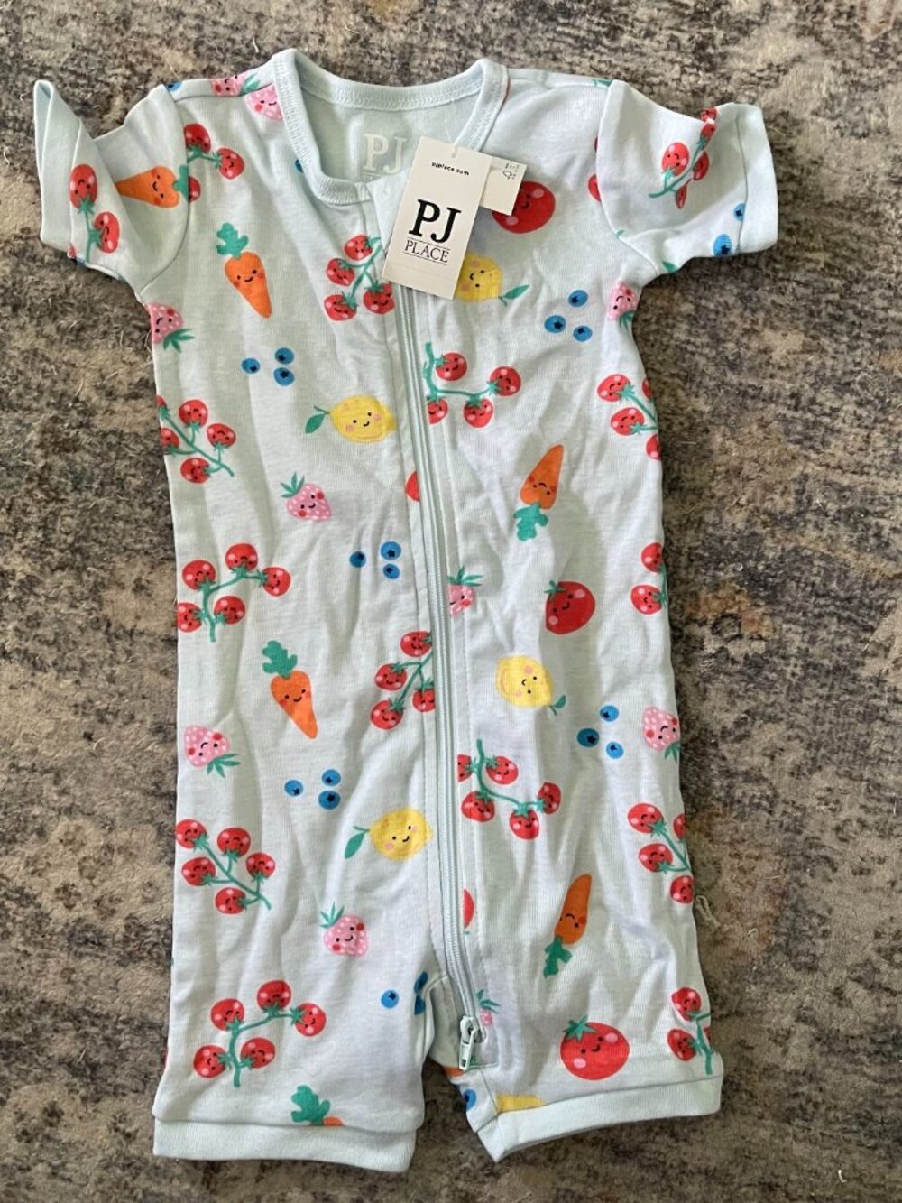 New The Children's Place 6-9 Month One Piece Veggie Life Pajamas Romper